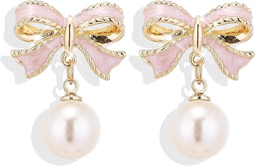 SABVITA Orecchini di Perle Orecchini Fiocco, Orecchini di Perla Pendenti per Donna, Anallergici Orecchini con Perle Bow Earrings, Orecchini Perle Pendenti, Regalo di Compleanno per Donne e Ragazze