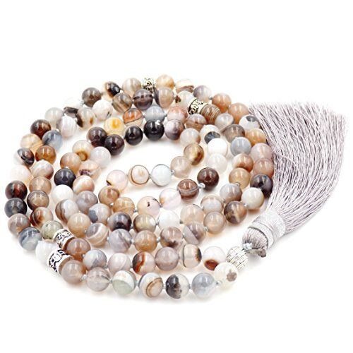 Generic 108 mala tibetano collana per donne uomo, mala bracciale buddista, meditazione mala, Botswana agate yoga mala