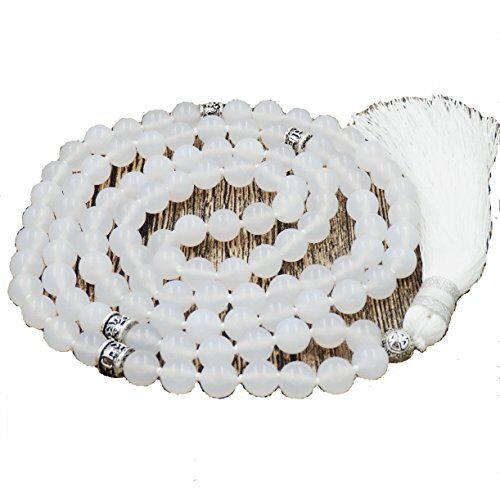 Generic 108 mala tibetano collana per donne uomo, mala bracciale buddista, meditazione mala, white agate yoga mala