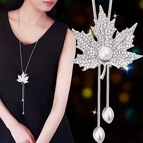 Wendalern Strass Cristallo Foglia Collana Elegante Cubic Zirconia Acero Perla Ciondolo Y Collana Vintage Argento Y Lariat Collana Lunga Catena Maglione Dichiarazione Collana Bigiotteria Per Le Donne Ragazze