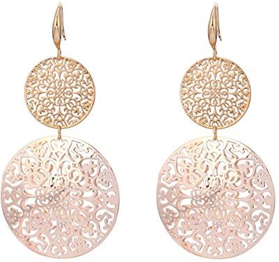 Ouran Orecchini pendenti da donna e ragazza, a forma di fiore cavo, in acciaio INOX placcati in oro rosa con cristallo e placcato Platino, colore: Rose Gold and Gold Plated, cod.