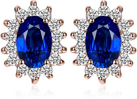 JewelryPalace Kate Middleton Orecchini a Bottone Donna Argento 925 con Creato Zaffiro Blu, Princess Diana William Orecchini a Lobo con Pietra Ovale, Orecchini Stud in Oro Rosa Set Gioielli Donna