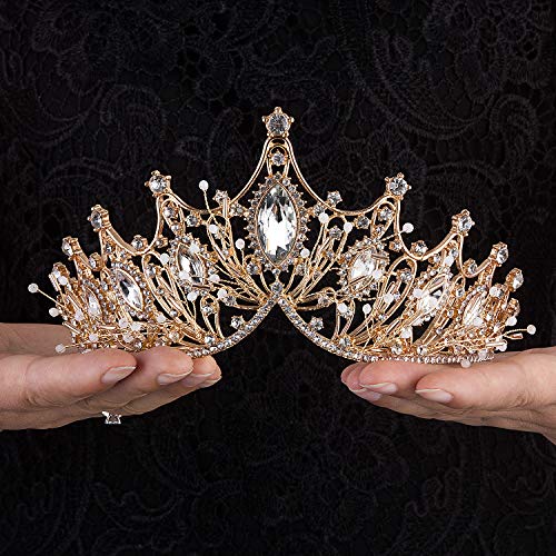 Crown CORONA GUIDA Elegante barocca Tiaras da sposa per le donne Sposa Perle di Cristallo Regina Corone da sposa Copricapo Principessa Accessori per Capelli Oro Rosa