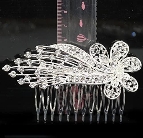 ESCATIC Accessori per capelli da sposa alla moda colore argento strass cristallo spose tiara perla pettini manuali per capelli gioielli per capelli da donna-10