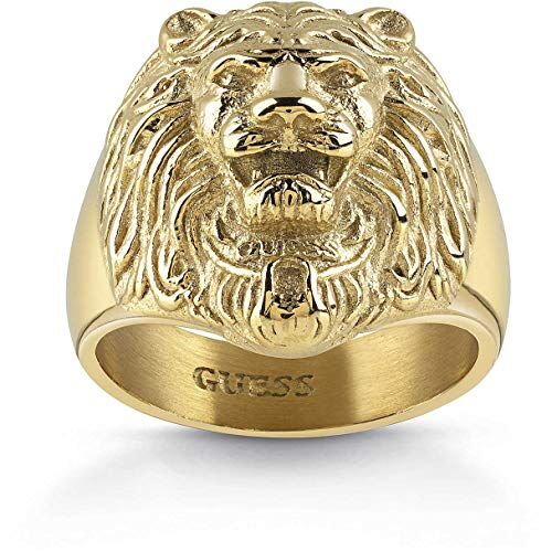 Guess , anello a forma di testa di leone, da uomo, in acciaio inox, placcato oro e Acciaio inossidabile, 62 (19.7), cod.