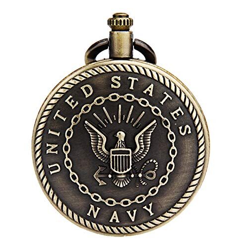 JewelryWe Gioielli Collana con Pendente da Uomo Donna Ragazzi Ciondolo Multi Modelli Colore Bronzo Orologio da Tasca Classico Regalo (Corpo dei marines americani)