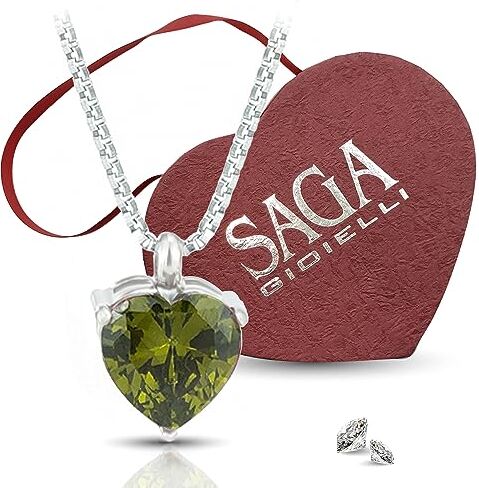 SAGA GIOIELLI ® Collana Donna Cuore Cristalli Acciaio (VERDE)