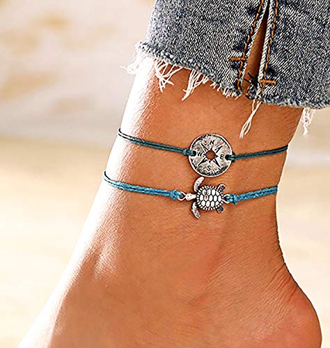 Bohend Boho Cavigliera Bracciale Nero Tartaruga Moneta Regolabile Multistrato Caviglie Bracciali Spiaggia Catene a piedi Accessori Gioielli Per Donne E Ragazze