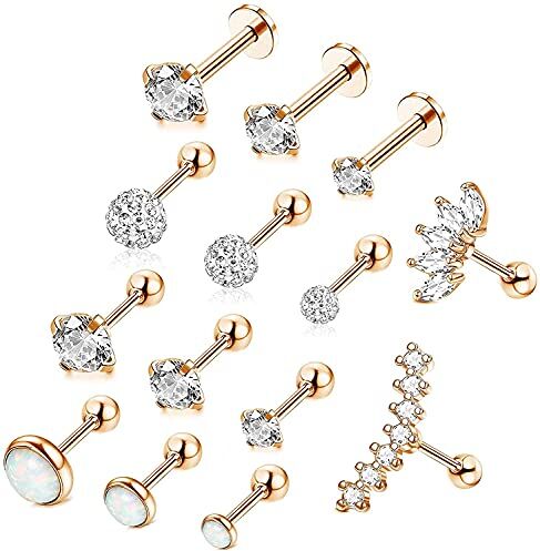 LOLIAS 14 Pz 16G Acciaio Inossidabile Cubic Zirconia Orecchini Cartilagine Dell'orecchio Palla Helix Orecchini Studs Set per Donne Degli Uomini Trago Orecchino Piercing Gioielli