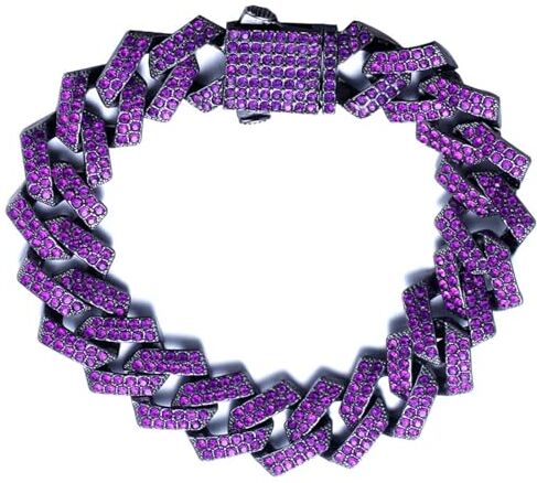 HALUKAKAH Diamante Cubano Bracciale a Maglie per Uomo Ametista Gemma Viola Placcato Nero Rodio Larghezza 15 mm Lunghezza 20 cm con Confezione Regalo