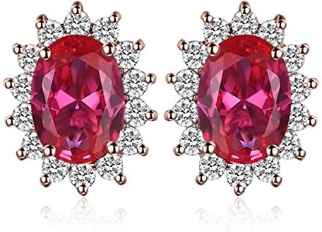 JewelryPalace Kate Middleton Orecchini a Bottone Donna Argento 925 con Creato Rubino Rosso, Princess Diana William Orecchini a Lobo con Pietra Ovale, Orecchini Stud in Oro Rosa Set Gioielli Donna