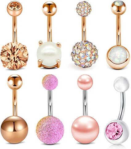 incaton 1.6mm 8 Pezzi Piercing all'ombelico Anello con in Acciaio Inox Corpo Ombelico Pancia Ombelico Piercing Oro Rosa