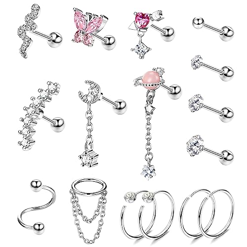 Morfetto Helix orecchini 16G cartilagine orecchino acciaio chirurgico Helix Piercing Gioielli Conchiglia Trago Orecchini a cerchio Cartilagine Helix Piercing Gioielli per le donne argento