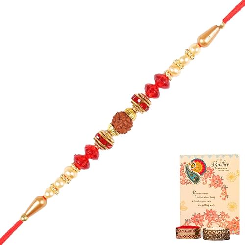 archies La più grande collezione Rakhi per Rakshabandhan   Rakhi per fratello   Rakhi per Bhaiya e Bhabhi   Cesto regalo combinato Rakhi per Bhai (B), L, Rudraksha, Lapislazzuli