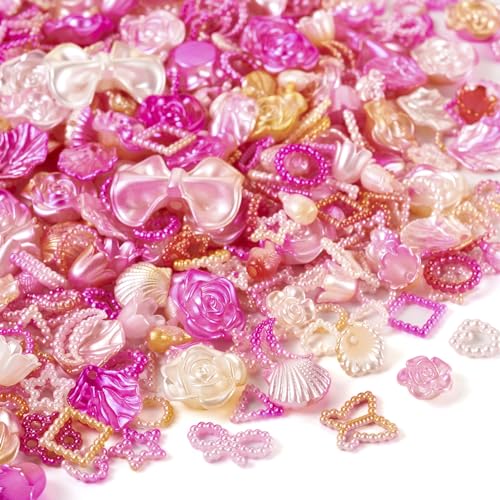 Bestewelry 100 g di perline assortite in plastica fucsia opache, in ABS, a forma di pesce, fiocco, foglia di rosa, distanziatori, perline cave, imitazione perla, per orecchini, bracciali, collane e