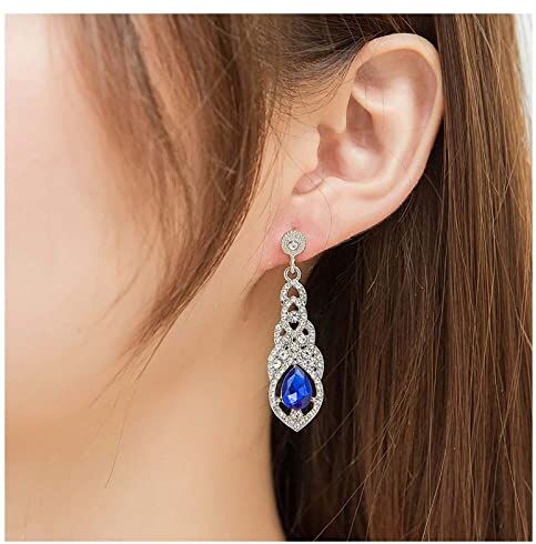 Inilbran Boho Zaffiro Blu Orecchini Zaffiro Blu Orecchini A Goccia Argento Cristallo Lampadario Orecchini Scintillante Cz Cristallo Blu Perni Orecchini Gioielli Per Le Donne E Le Ragazze