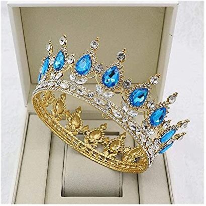 YTGLQAZ Accessori Per Capelli Fasce Per Le Donne Diademi Di Cristallo Dorati Corona Rotonda Royal Queen King Crowns Diadema Prom Accessori Per Gioielli Per Capelli Da Sposa (Colore Metallo: Gold Sky