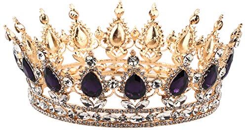 EVTSCAN Corona regina barocca per donna, corona nuziale con pietre preziose di strass, accessori per feste in costume da diadema per ballo di fine anno