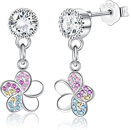 ORAZIO Orecchini Pendenti in Argento 925 per Donne Bambini Ragazze, Orecchini a Goccia a Forma di Farfalla Cuore Stella e Fiore Orecchini Penzolanti in Zirconia Colorata Ipoallergenici Regalo