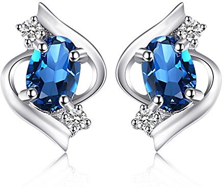 JewelryPalace 1ct Orecchini a Lobo Donna Argento 925 con Naturale Topazio London Blu, Piercing Orecchini a Bottone Donna con Pietre Dure a Taglio Ovale, Orecchini Blu e Argento Set Gioielli Donna