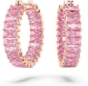 Swarovski Matrix Orecchini a Cerchio, con Zirconia  a Taglio Baguette, Placcati in Tonalità Oro Rosa, Rosa