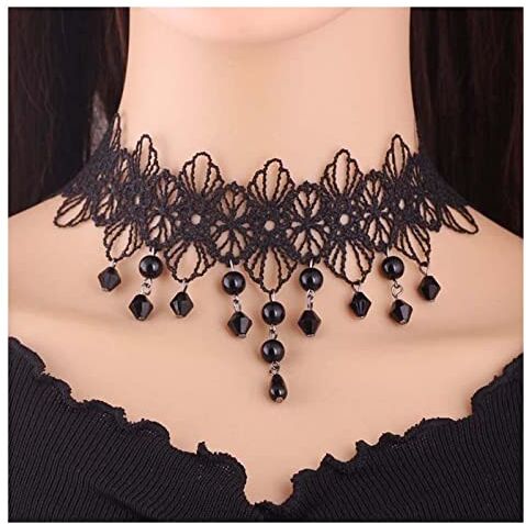 Inilbran Boho Fiore Pizzo Catena Collana Gotica Frangia Cristallo Collana Girocollo Vintage Pizzo Tatuaggio Collana Girocollo Nero Goccia D'acqua Pizzo Clavicola Catena Gioielli Per Donne (stile B)