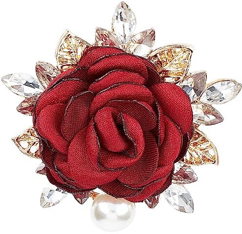 CRASPIRE Spilla A Forma di Rosa Rossa In Tessuto con Strass di Cristallo Spilla Decorativa A Fiore Floreale per Donne e Uomini Matrimonio Banchetto Da Sposa Accessorio per Feste Da Ballo Gioielli