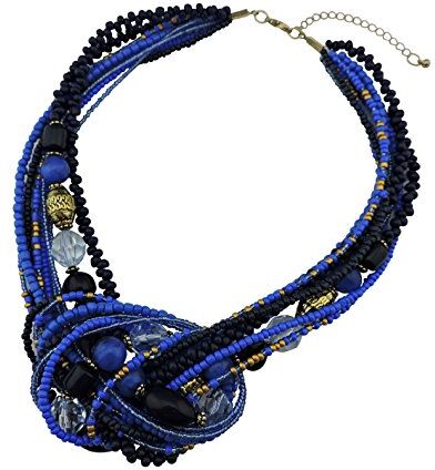 Bocar Collana multistrato in oro anticato con perline in acquamarina e nichel, colore: Blue, cod. （-blue）