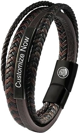 Casisto.J Bracciale pelle uomo, classico bracciale intrecciato a mano Blu marrone Nero braccialetto con magnetica fibbia