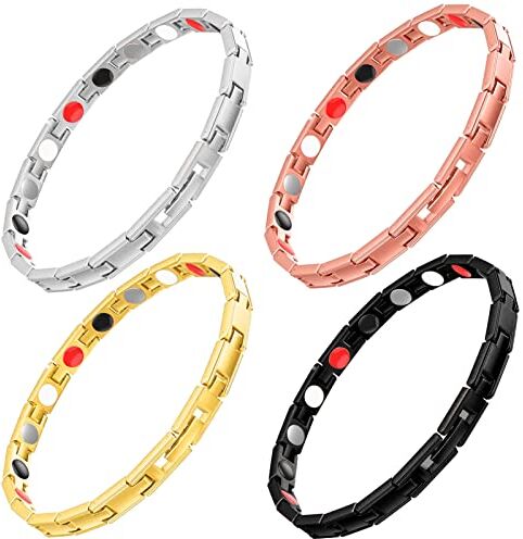 Zoonvii 4 Pezzi Bracciale Donna,Bracciale Magnetico,Braccialetti in Acciaio al Titanio,uno in Oro Rosa,Oro,Argento e Nero Rispettivamente