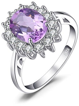 JewelryPalace Kate Middleton Anello Halo Donna Argento 925 con Naturale Ametista Viola, Principessa Diana William Anelli Donna con Pietra Ovale, Fedina Zirconi in Argento Set Gioielli Donna 17