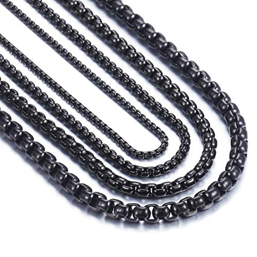 OSTAN Donne Uomo Acciaio Inossidabile Nero Box Catena Briolette Catena Veneziana Link Collana Larghezza 3 MM Lunghezza 50 CM Argento