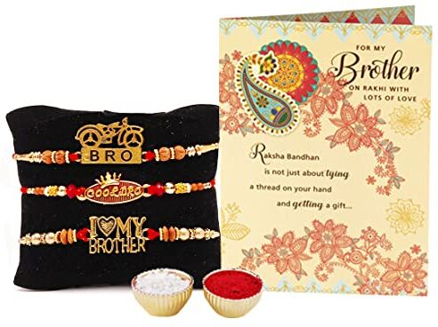 archies La più grande collezione Rakhi per Rakshabandhan   Rakhi per fratello   Rakhi per Bhaiya e Bhabhi   Cesto regalo combinato Rakhi per Bhai (B), (M220) DIPLOMATICALLY BRO RAKHI SET OF 3,