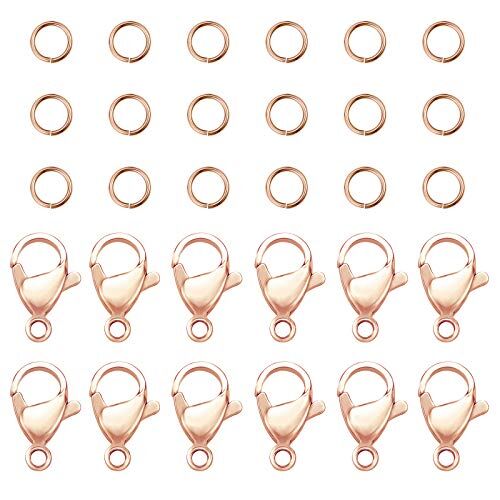 PH PandaHall 60pcs 5mm anelli di salto in acciaio inossidabile con 30pcs moschettoni per artigli di aragosta per orecchini, bracciali, collana, pendenti, gioielli, fabbricazione artigianale, oro rosa