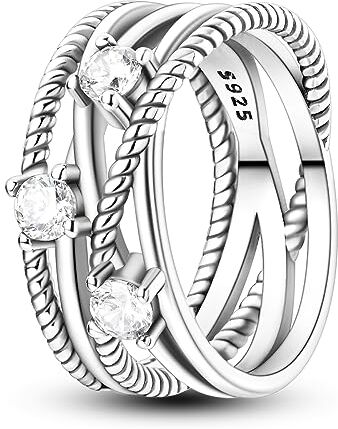 NARMO Anelli per le Donne 925 Anelli in Argento Sterling Linea intrecciata con Cubic Zirconia Anello di Dichiarazione Anello di fidanzamento Dimensione 19.5