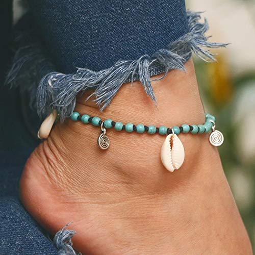 Bohend Boho Guscio Spiaggia Cavigliera Nero Turchese Bracciale Perlina Cavigliere Perlina Regolabile Corda Catena del piede Gioielli Per Donne E Ragazze