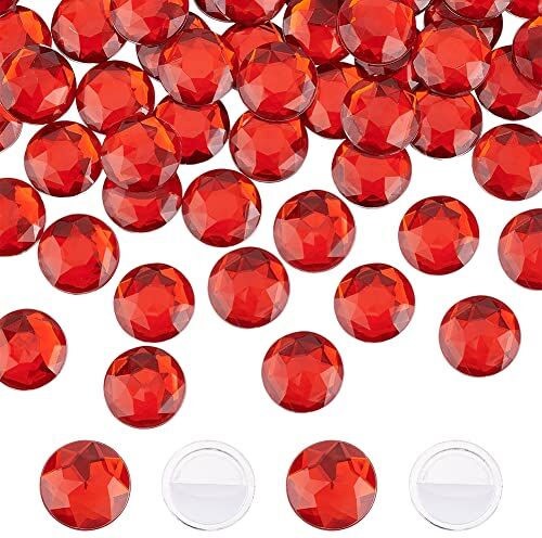 FINGERINSPIRE 60 Pz 20mm Retro Piatto Rotondo Strass Acrilico Rosso Rotondo Autoadesivo Gioielli Gemme di Plastica Abbellimenti Stick On Jewels Crystal Circle Gems per Costume Making DIY Cosplay