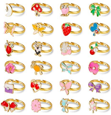 Hifot Anelli Bambini 24 Pezzi, Regolabili Anello di Barretta Principessa Gioielli, Pretend Play Dress up Rings Set Regalo Ragazza, Articoli per Feste(Stile Casuale)