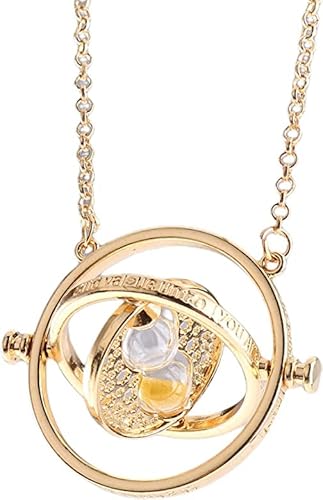 Generico Collana Giratempo, Timeturner, Color Oro e Sabbia Marrone, Pendaglio 5x5cm e Collana 60cm, Gira Davvero, Pendente in Lega e Vetro di buona qualità