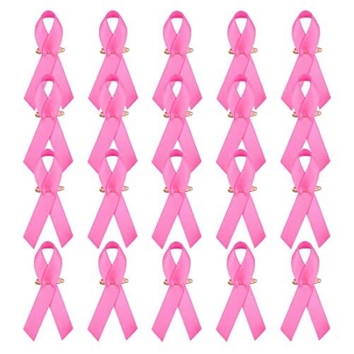 LONSVTTU 20 nastri di sensibilizzazione pre-tagliati per donne Crystal Accent Nastro Rosa sostenere la Causa Cancro al Seno Spilla sopravvissuta Spilla per Le Donne