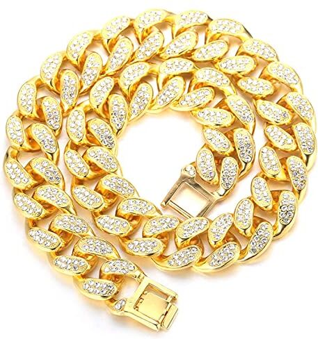 HALUKAKAH Cuban Link Chain for Men Iced out,20MM Men's Gold Chain Miami 18k Real Gold Plated Choker Necklace 60cm,Full Cz Diamond Cut Prong Set,Gift for Him