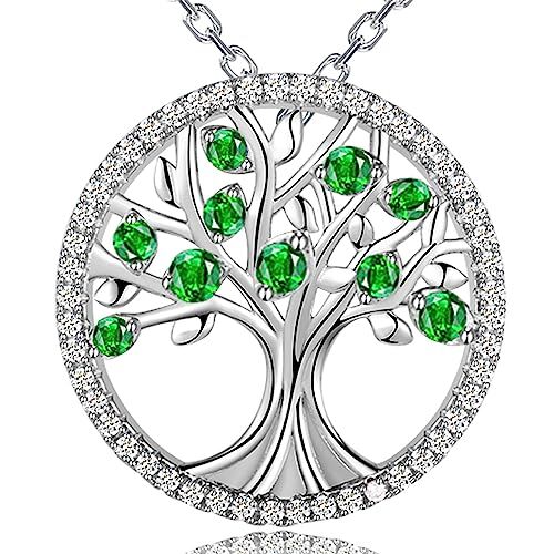 JUZICHEN Collana Albero Della Vita Donna, Collana Argento 925 Donna, Collana con Albero Della Vita In Zirconia Verde, Ipoallergenica, Con Scatola Regalo, Per Donne, Madre, Donne In Gravidanza, Ragazze, Uomini