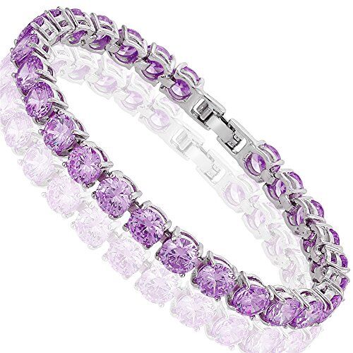 Rizilia Taglio Rotondo Simulata Ametista Viola CZ 18K Placcato Oro Bracciale Tennis, [18cm/7inch]