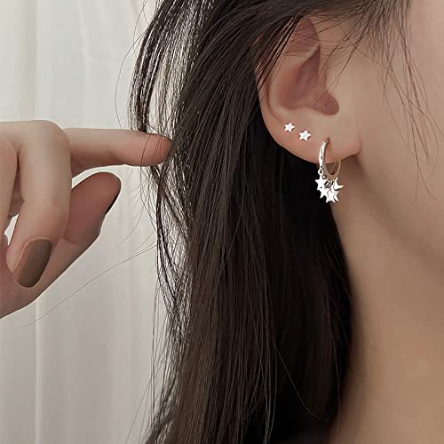 TseenYi Star Dangle Drop Huggie Earrings Boho Tassel Stars Hoop Earrings Small Stars Tassel Hoop Huggie Earrings Silver Star Earrings Jewelry for Women and Girls Gifts