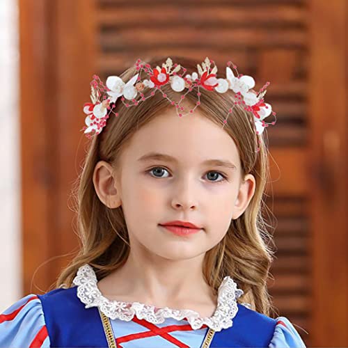 IYOU Nozze Pezzo di Capelli Oro Perla Fascia per Capelli Nuziale Baby's Respiro Cristallo Vite per Capelli per Principessa Ragazze di Fiori e Damigella D'onore (Rosso)