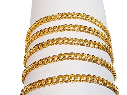 Perlin Catena a maglia marina da 3 m, catena a maglia barbazzale, di metallo, ad anello tondo, 3 mm, al metro, per la creazione di gioielli, collane e bracciali, colore oro