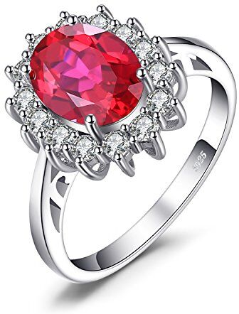 JewelryPalace Kate Middleton Anello Halo Donna Argento 925 con Creato Rubino Rosso, Principessa Diana William Anelli Donna con Pietra Ovale, Fedina Zirconi in Argento Set Gioielli Donna 17