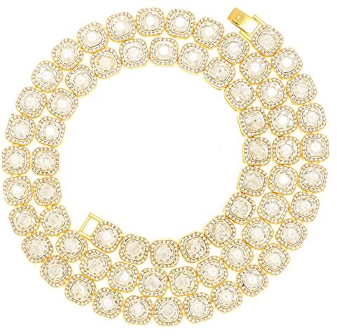 HALUKAKAH Diamante Catena Tennis Raggruppati per Uomo,Placcato Oro Reale 18k Quadrato Bianco Diamante Collana 75cm,Diamanti da Laboratorio,con Confezione Regalo GRATUITA