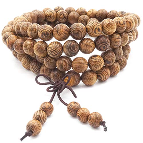 Senlinmu 108 Bracciale perline di legno naturale Tibetano Buddista Buddha Preghiera Meditazione Elastico Preghiera Mala Bracciale/Collana per Uomo Donna