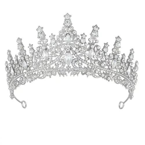 runxi Tiara e corona in argento da donna, corona da regina in cristallo, con strass, diadema da principessa, per ragazza, sposa, accessori per capelli, per matrimoni, feste di compleanno, balli, Halloween,